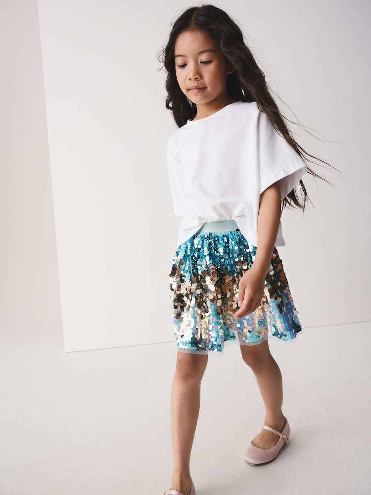 Blue/Gold Rainbow Sequin - Pullon Skirt (3-16yrs) - Slika 1 od 4