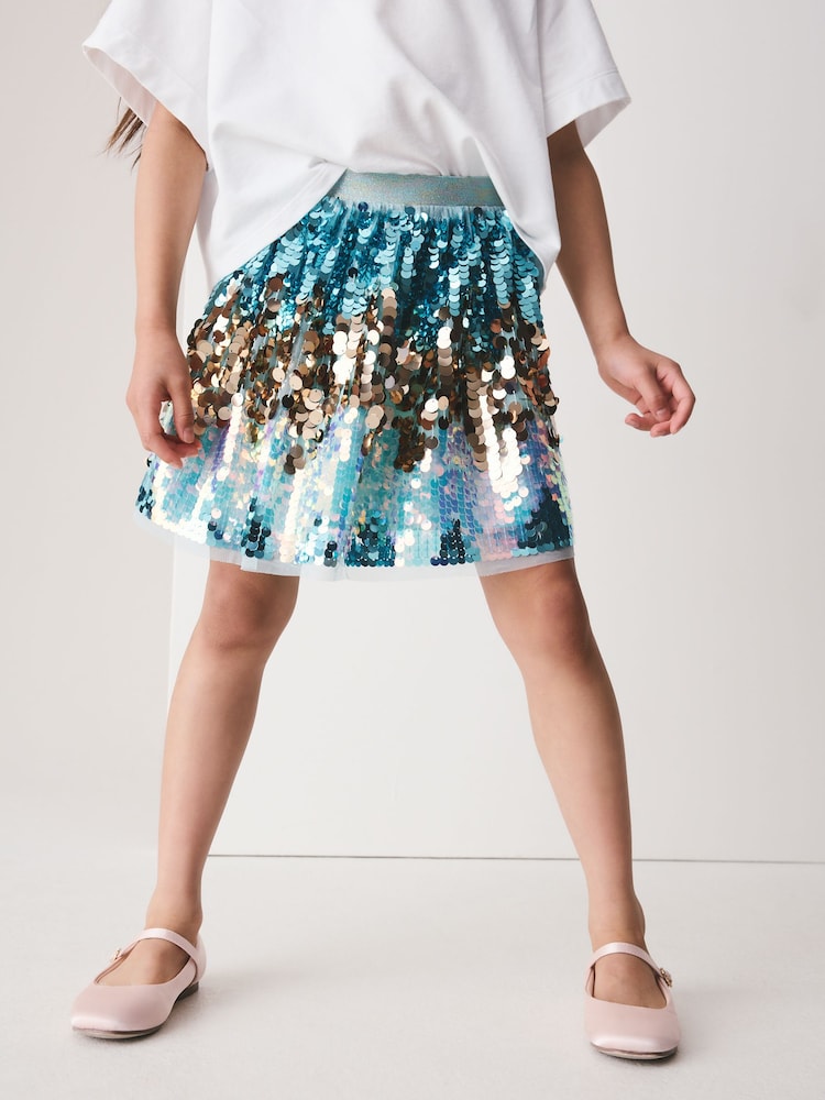 Blue/Gold Rainbow Sequin - Pullon Skirt (3-16yrs) - Slika 2 od 4