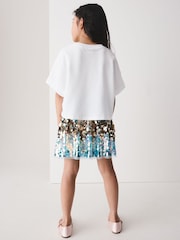 Blue/Gold Rainbow Sequin - Pullon Skirt (3-16yrs) - Slika 3 od 4