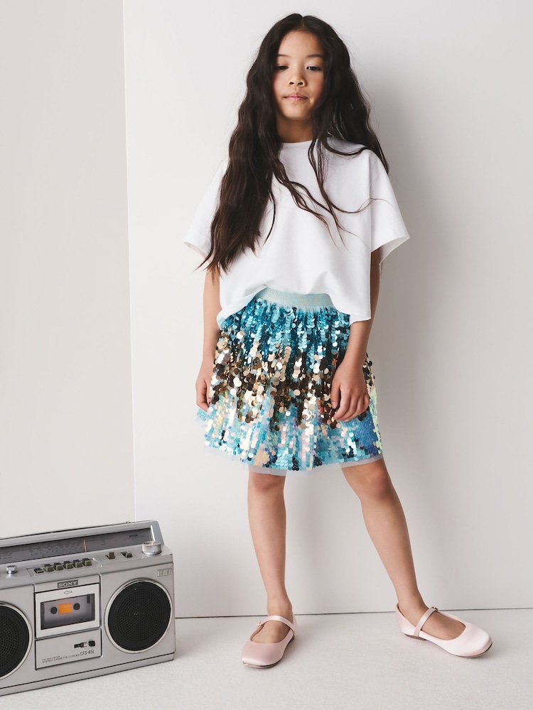 Blue/Gold Rainbow Sequin - Pullon Skirt (3-16yrs) - Slika 4 od 4
