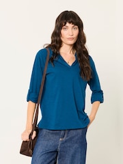 FatFace Paige Indigo Blue Jersey Shirt - Image 1 of 4