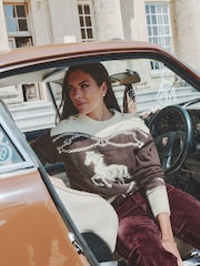 Lipsy x Gemma Owen Cream and Burgundy Red Horse Detail Knitted Jumper - Image 1 of 7