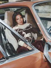 Lipsy x Gemma Owen Cream and Burgundy Red Horse Detail Knitted Jumper - Image 4 of 7
