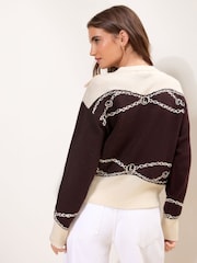 Lipsy x Gemma Owen Cream and Burgundy Red Horse Detail Knitted Jumper - Image 7 of 7
