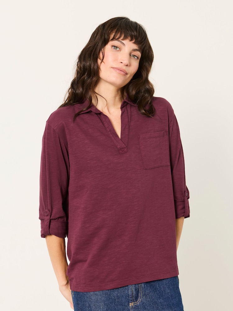 FatFace Paige Plum Purple Jersey Shirt - Image 1 of 4