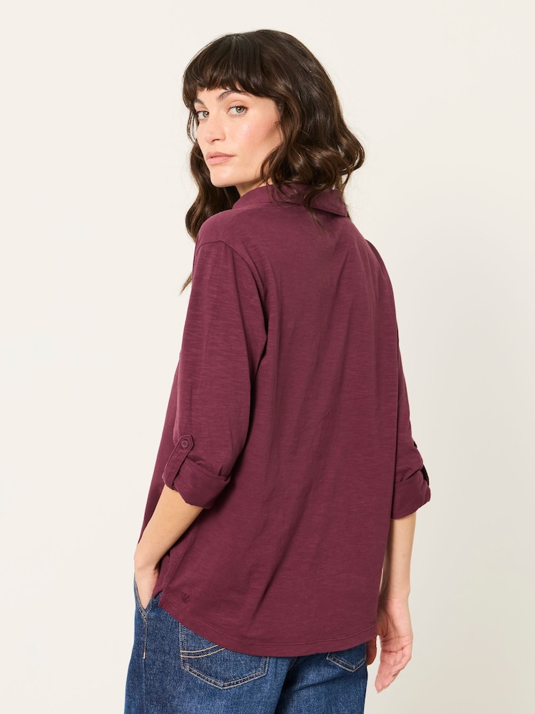 FatFace Paige Plum Purple Jersey Shirt - Image 2 of 4