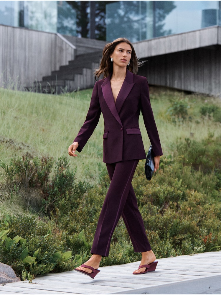Burgundy Slim Tuxedo Trousers - Image 1 of 8 Burgundy Slim Tuxedo Trousers - Image 1 of 8