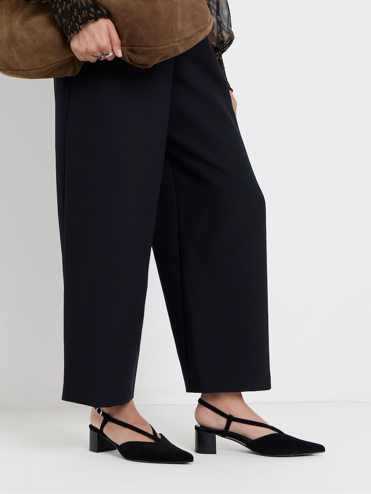 JD Williams Black Wide Fit Low Pointed Toe Slingback Heels - Image 1 of 4