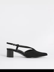 JD Williams Black Wide Fit Low Pointed Toe Slingback Heels - Image 2 of 4