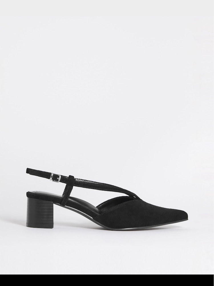 JD Williams Black Wide Fit Low Pointed Toe Slingback Heels - Image 2 of 4