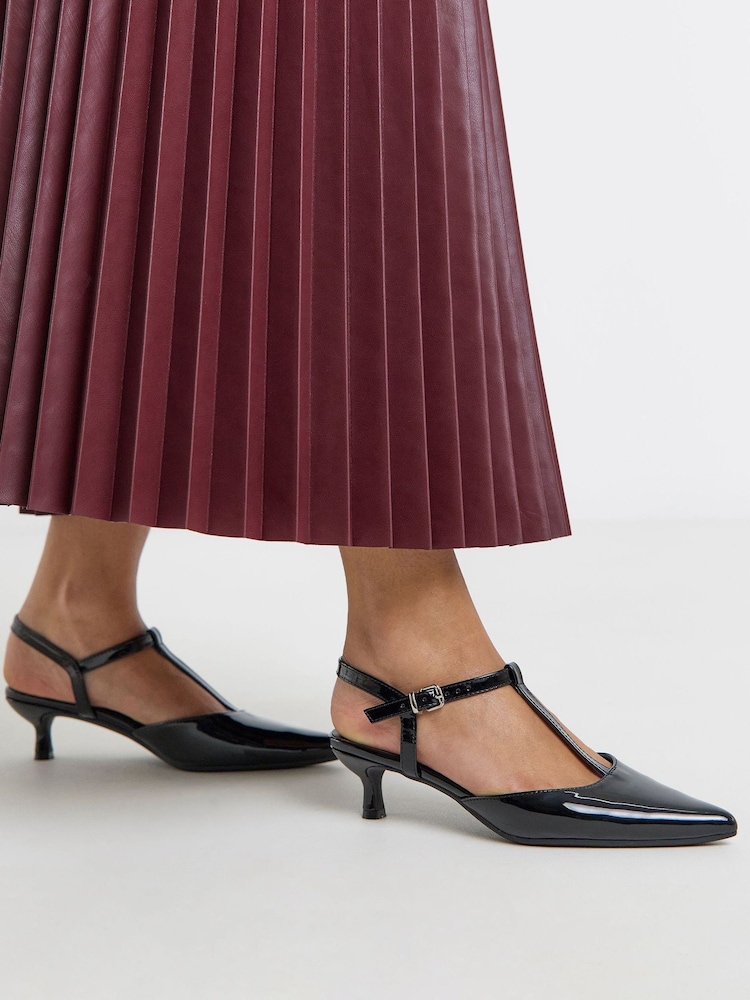 JD Williams Black Extra Wide Fit T Bar Pointed Heels - Image 1 of 4