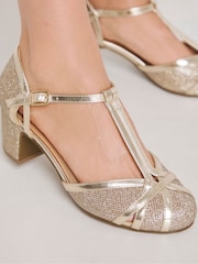JD Williams Gold Heeled T Bar Shoes - Image 4 of 4