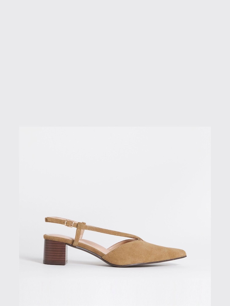 JD Williams Natural Wide Fit Low Pointed Toe Slingback Heels - Image 2 of 4
