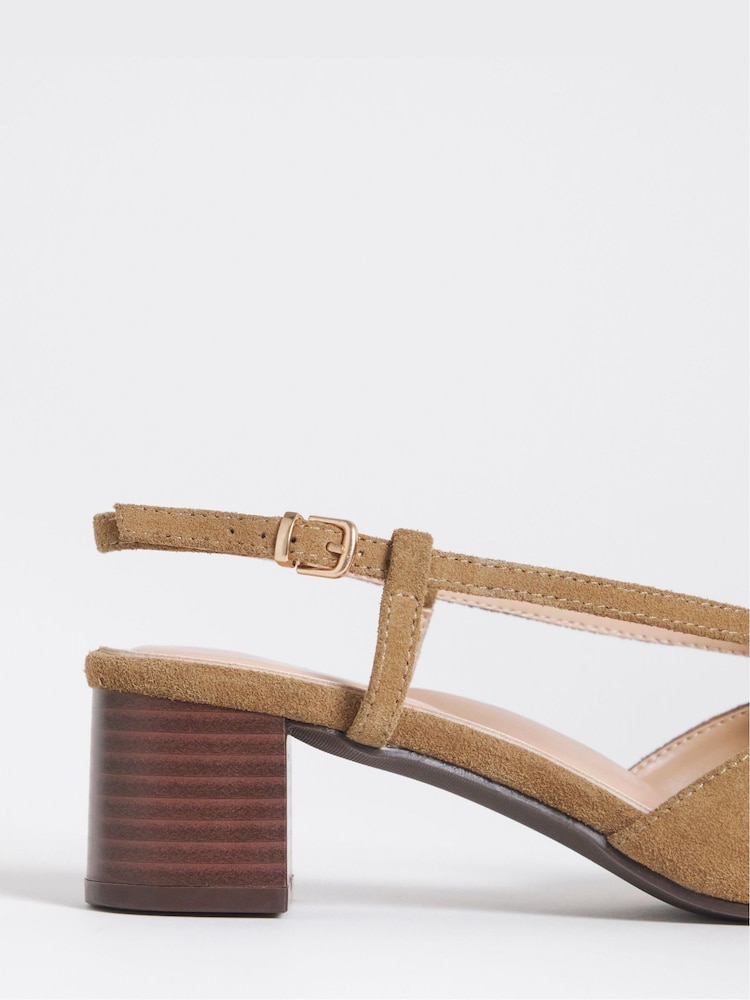 JD Williams Natural Wide Fit Low Pointed Toe Slingback Heels - Image 4 of 4