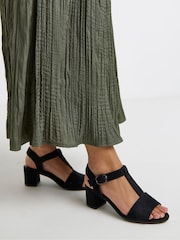 JD Williams Black Extra Wide Fit Cage Upper Heeled Sandals - Image 1 of 4