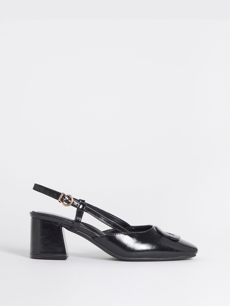 JD Williams Black Wide Fit Heeled Slingbacks With Buckle Trim - Image 2 of 4 JD Williams Black Wide Fit Heeled Slingbacks With Buckle Trim - Image 2 of 4