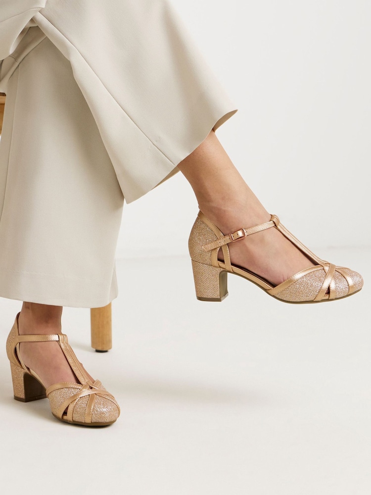 JD Williams Pink Heeled T Bar Shoes - Image 1 of 4 JD Williams Pink Heeled T Bar Shoes - Image 1 of 4