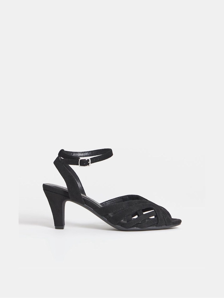 JD Williams Black Wide Fit Cage Upper Heeled Sandals - Image 1 of 4