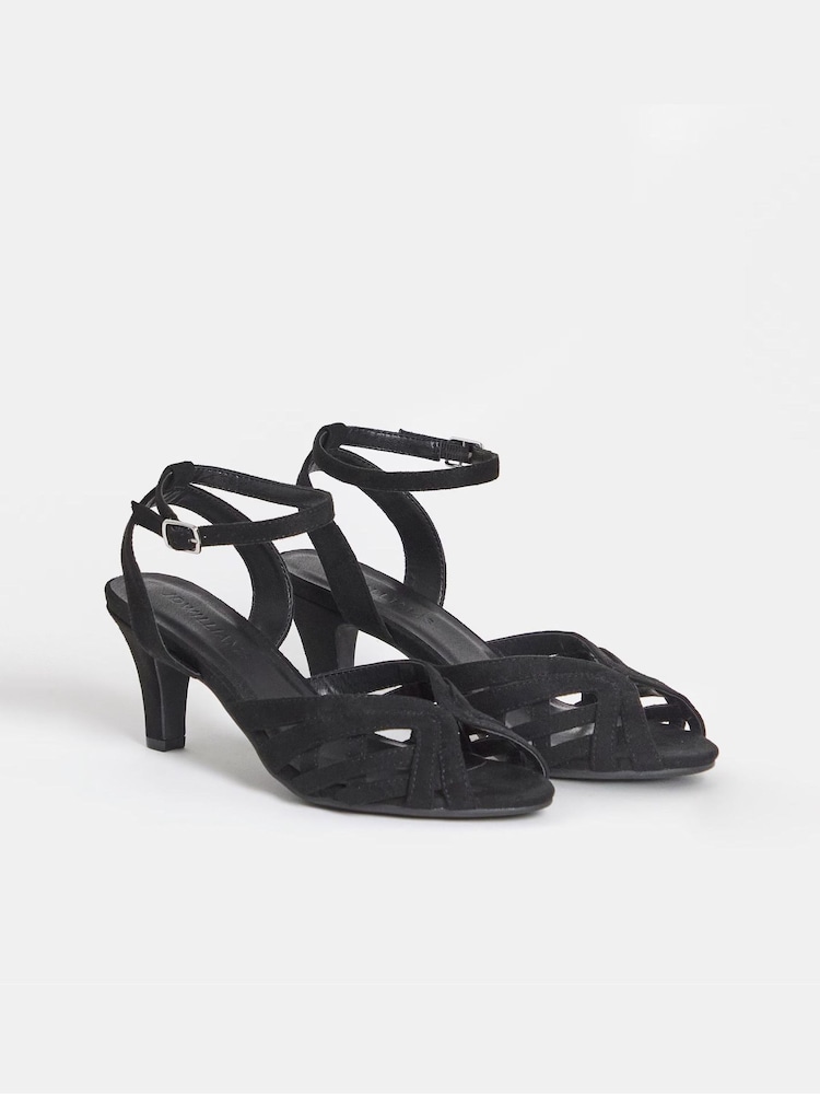 JD Williams Black Wide Fit Cage Upper Heeled Sandals - Image 2 of 4