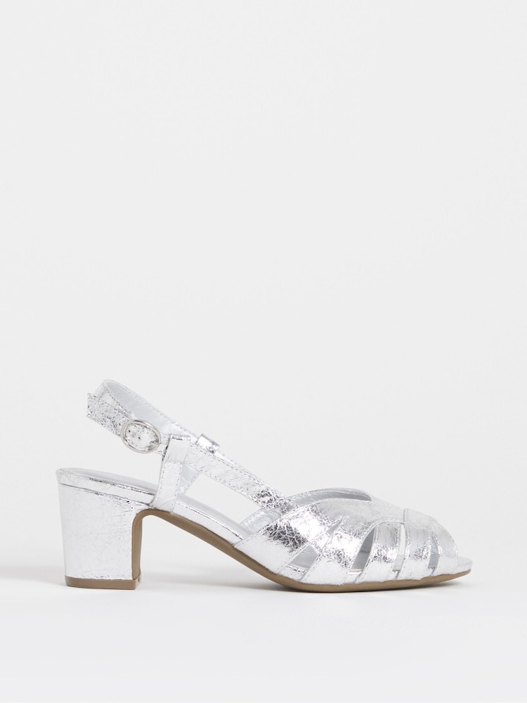 JD Williams Silver Wide Fit Peep Toe Slingback Shoes - Image 2 of 4