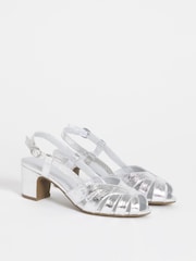 JD Williams Silver Wide Fit Peep Toe Slingback Shoes - Image 3 of 4