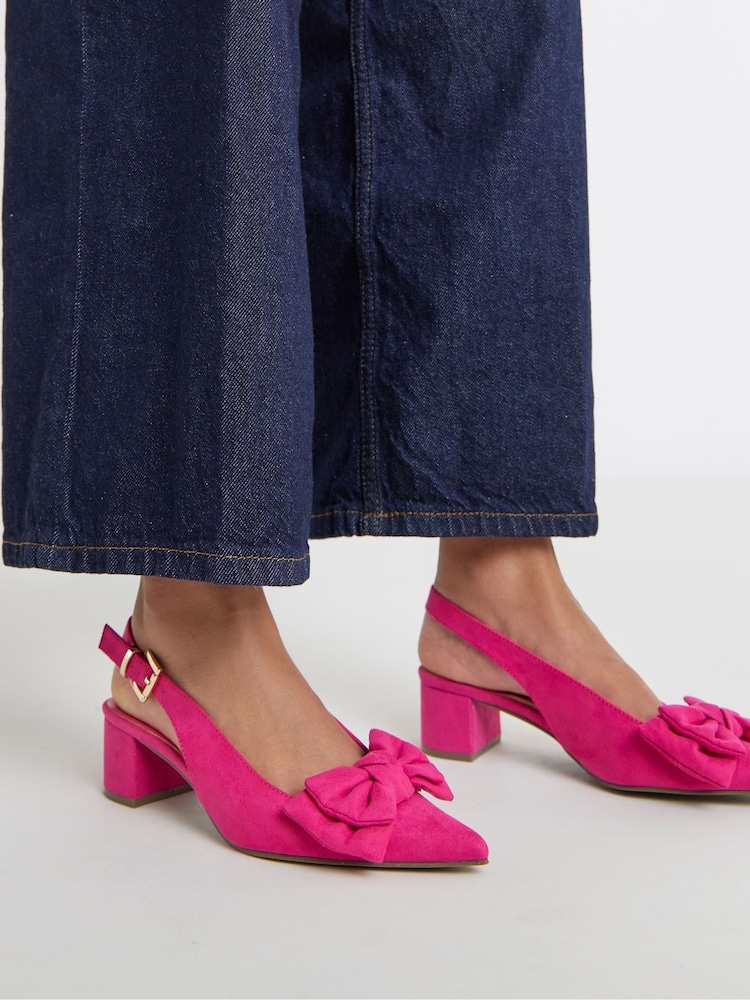 JD Williams Pink Wide Fit Low Block Heel Slingbacks With Bow - Image 1 of 4 JD Williams Pink Wide Fit Low Block Heel Slingbacks With Bow - Image 1 of 4