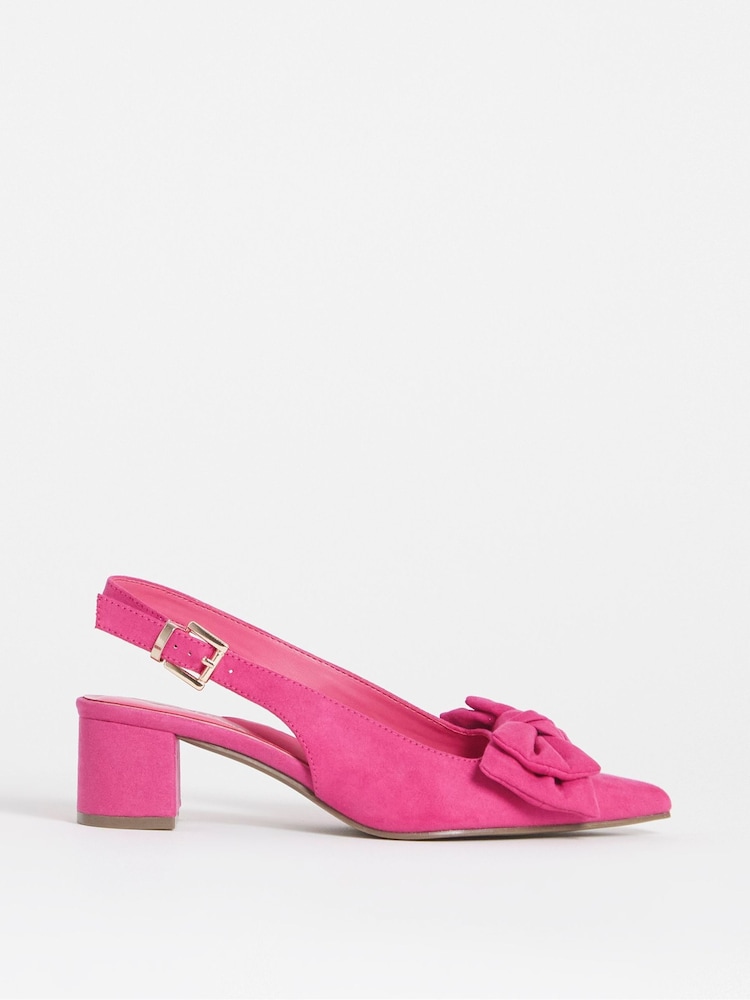 JD Williams Pink Wide Fit Low Block Heel Slingbacks With Bow - Image 2 of 4 JD Williams Pink Wide Fit Low Block Heel Slingbacks With Bow - Image 2 of 4