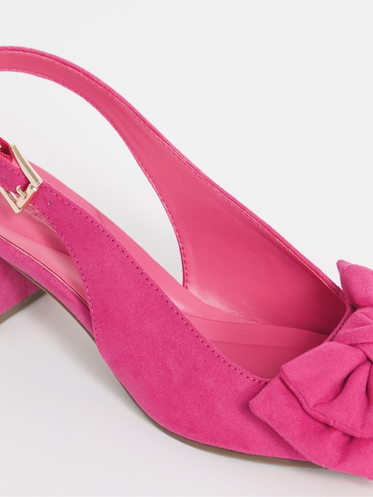 JD Williams Pink Wide Fit Low Block Heel Slingbacks With Bow - Image 4 of 4 JD Williams Pink Wide Fit Low Block Heel Slingbacks With Bow - Image 4 of 4
