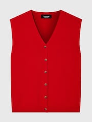 Whistles Red V-Neck Button Front Knit Tank - Image 5 of 5