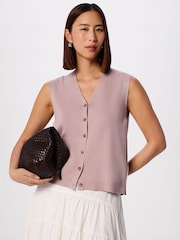 Whistles Pink V-Neck Button Front Knit Tank - Image 1 of 5