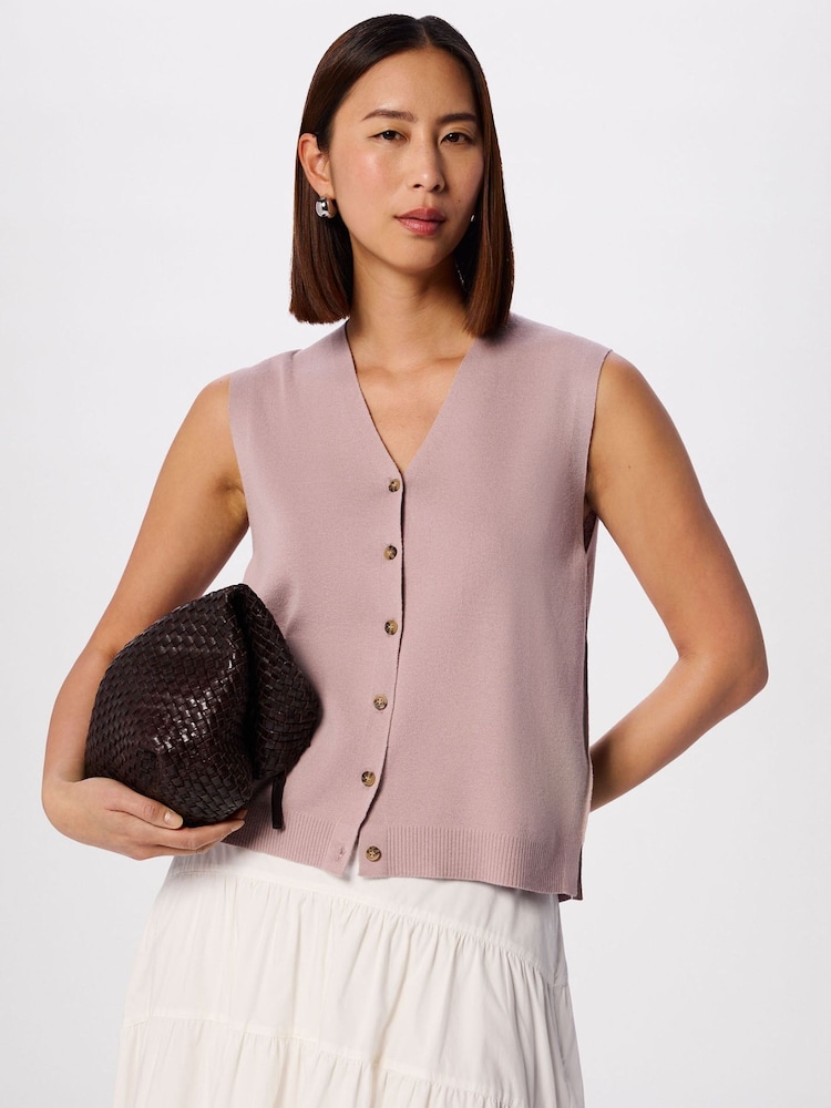 Whistles Pink V-Neck Button Front Knit Tank - Image 1 of 5