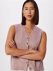 Whistles Pink V-Neck Button Front Knit Tank - Image 4 of 5