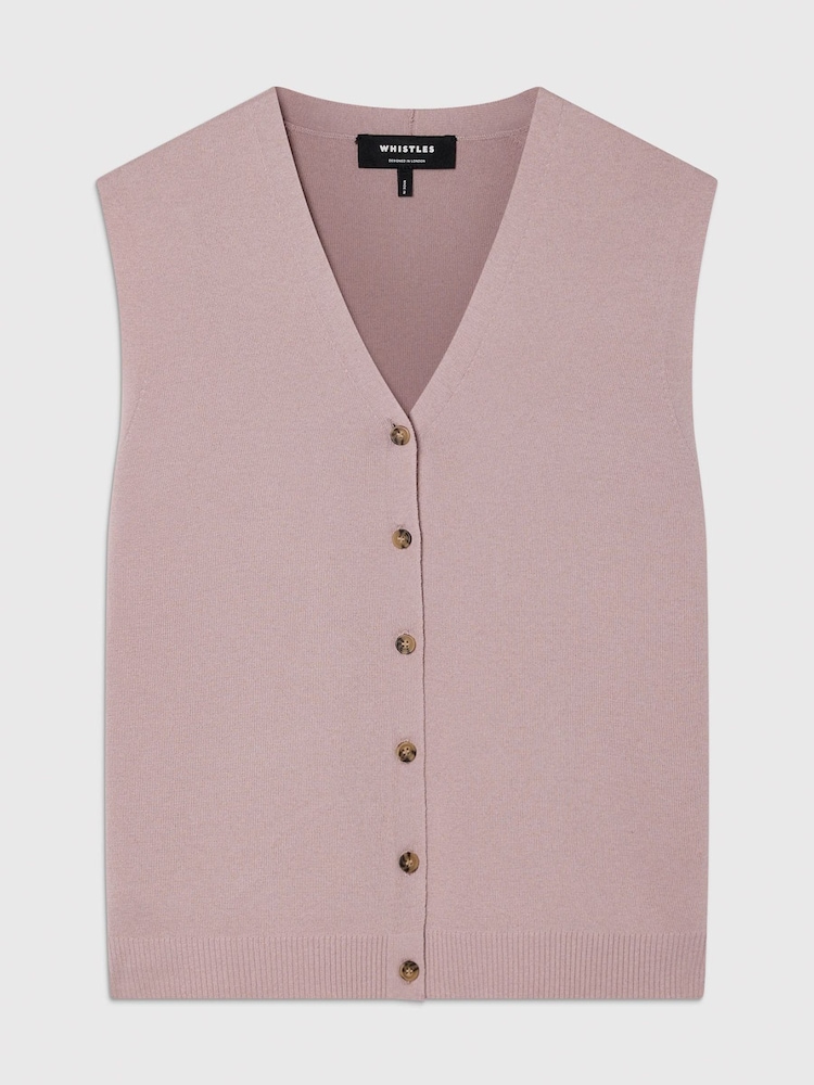 Whistles Pink V-Neck Button Front Knit Tank - Image 5 of 5