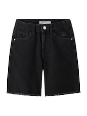 Name It Black Frayed Hem Wide Fit Denim Shorts - Image 2 of 4