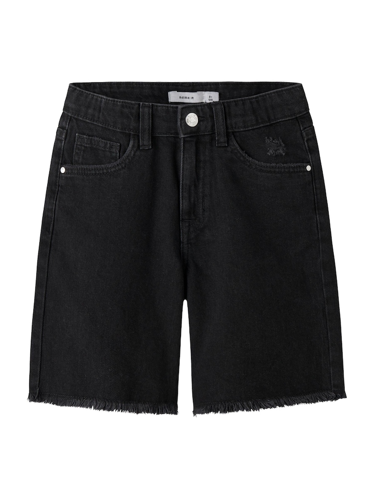 Name It Black Frayed Hem Wide Fit Denim Shorts - Image 2 of 4