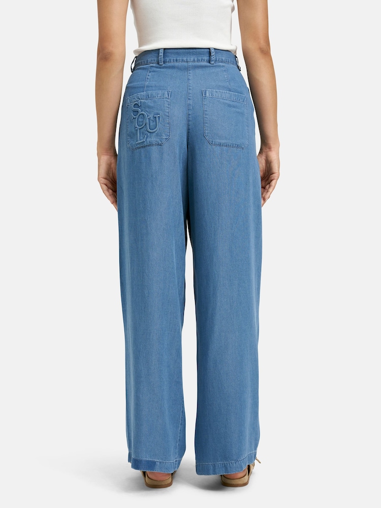 Smith & Soul Blue Pleated Lyocell Trousers - Image 2 of 4