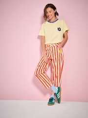 Eleanor Bowmer Red/Ecru Stripe Embroidered Pocket Barrel Leg Jeans - Image 1 of 6