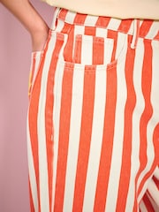 Eleanor Bowmer Red/Ecru Stripe Embroidered Pocket Barrel Leg Jeans - Image 5 of 6