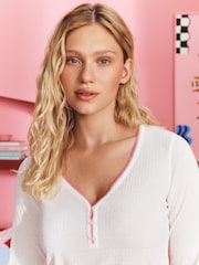 Eleanor Bowmer Blue/White Pointelle Balloon Henley Pyjamas - Image 4 of 6