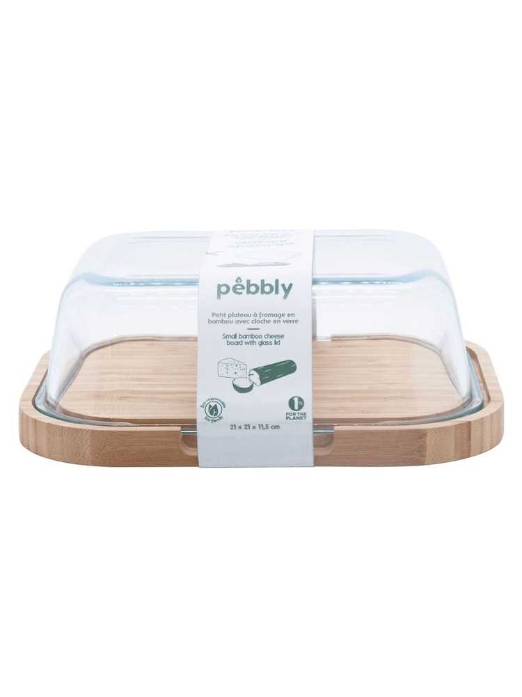 Pebbly Clear  Bamboo Cheese Box Glass - Image 2 of 4