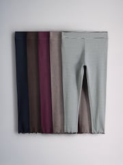 The Set 5 Pack Rib Jersey Leggings Blue/Navy/Stripe/Cream/Burgandy Red - Image 1 of 8