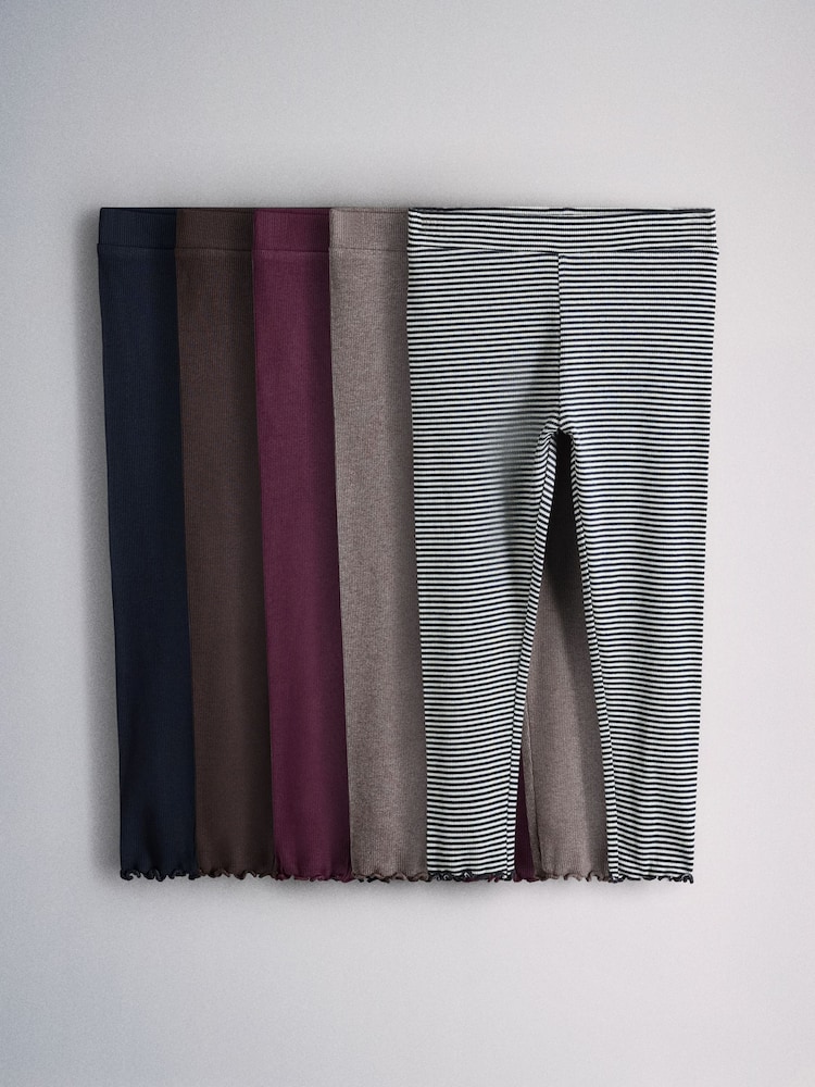 The Set 5 Pack Rib Jersey Leggings Blue/Navy/Stripe/Cream/Burgandy Red - Image 1 of 8