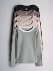 Crème/Marron clair/Marron/Gris/Noir - The Set 5 Pack t-shirts côtelés en jersey - Image 1 sur 8