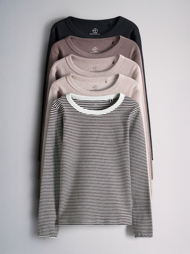 Crème/Marron clair/Marron/Gris/Noir - The Set 5 Pack t-shirts côtelés en jersey - Image 1 sur 8 Crème/Marron clair/Marron/Gris/Noir - The Set 5 Pack t-shirts côtelés en jersey - Image 1 sur 8
