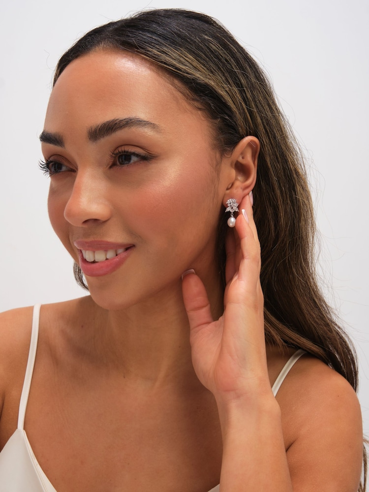 Jon Richard Silver Tone Crystal and Freshwater Pearl Earrings - Image 2 of 3 Jon Richard Silver Tone Crystal and Freshwater Pearl Earrings - Image 2 of 3