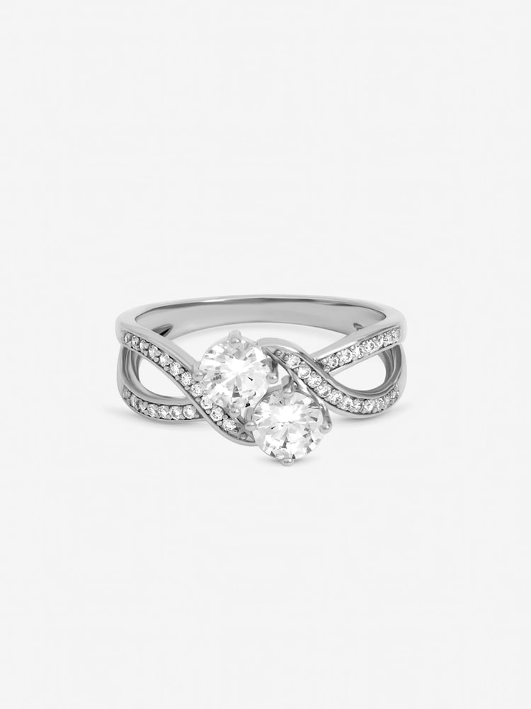 Jon Richard Silver Tone Cubic Zirconia Double Stone Ring - Image 1 of 1