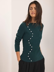 Mint Velvet Green Button Detail Knit Top - Image 1 of 8
