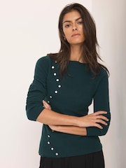 Mint Velvet Green Button Detail Knit Top - Image 2 of 8