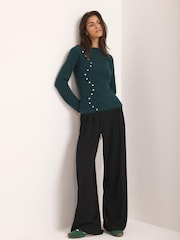 Mint Velvet Green Button Detail Knit Top - Image 3 of 8