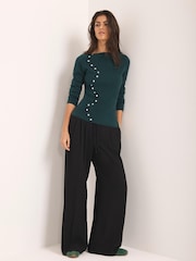 Mint Velvet Green Button Detail Knit Top - Image 4 of 8